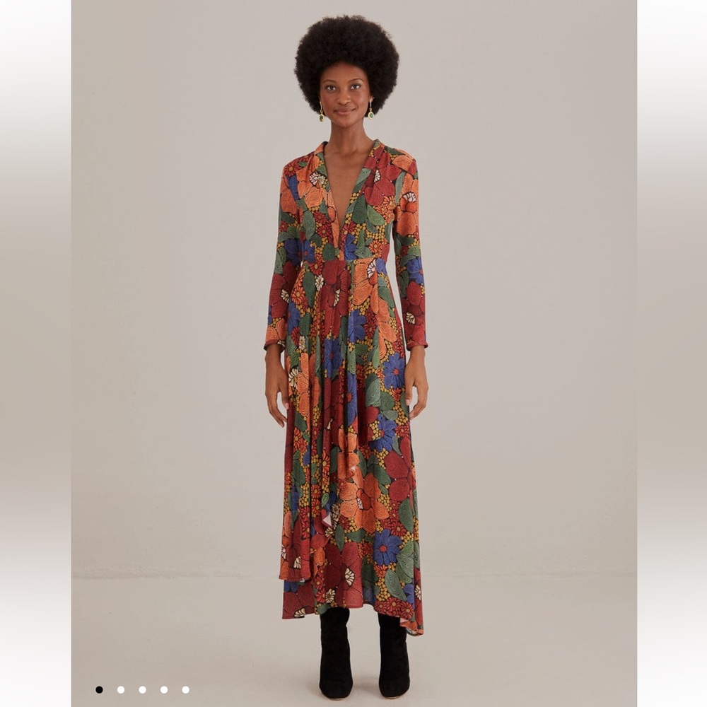 Farm Rio Black Stitched Flowers VNeck Maxi Dress